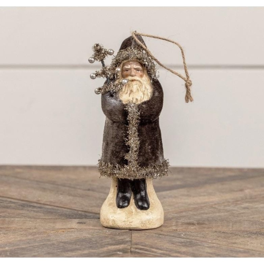 Ragon‎ House 5.75" Charcoal Velvet Belsnickle Santa Christmas Ornament Gray NEW